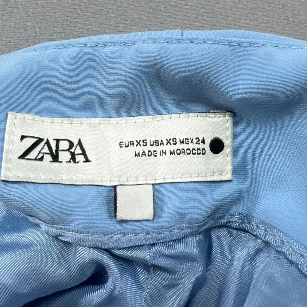 Zara High Waisted Shorts Womens XS Light Blue Side Zip Modern Minimalist Casual